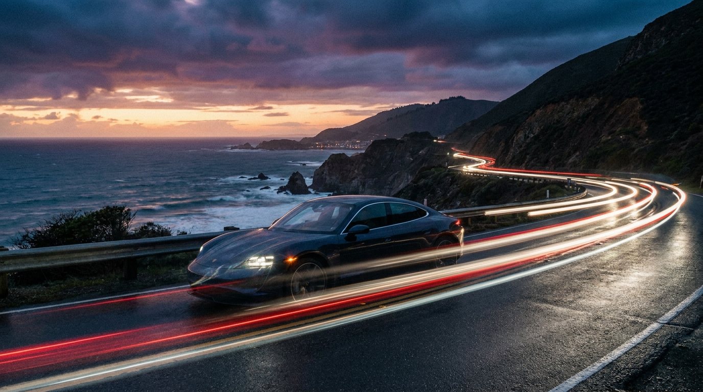 Meridian on a coastal road at dusk